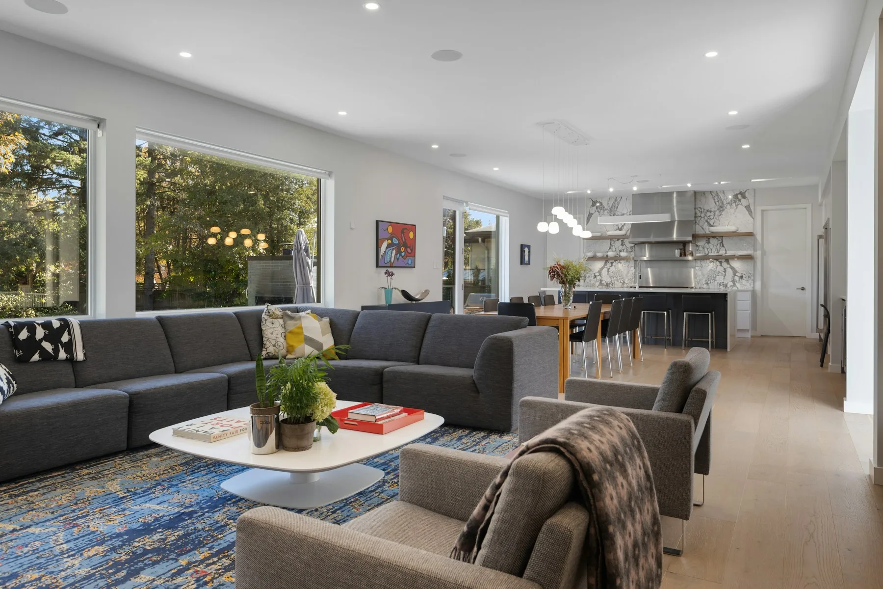 Open living room and kitchen interior