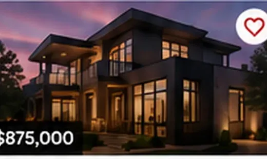 Contemporary home at dusk